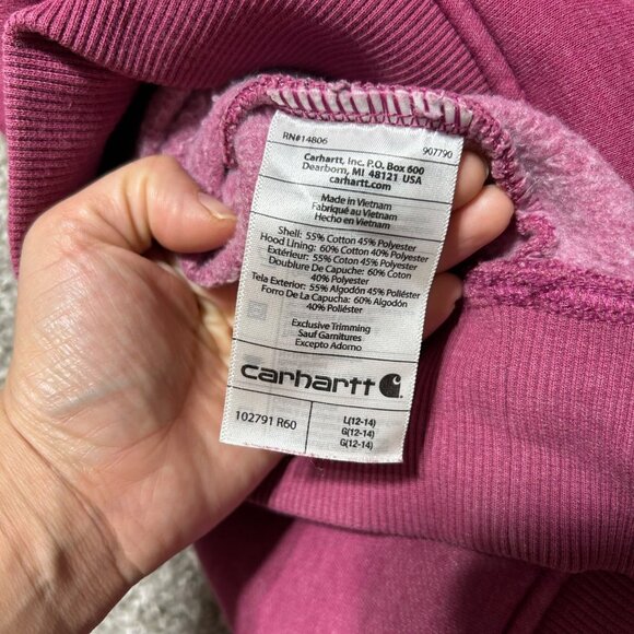 Carhartt Kids Sz 12/14 Relaxed Fit Pink Pullover Hoodie With Logo Graphic - Picture 5 of 8